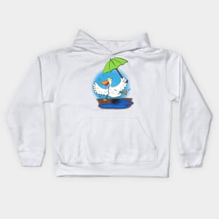 Funny duck dancing with umbrella cartoon Kids Hoodie